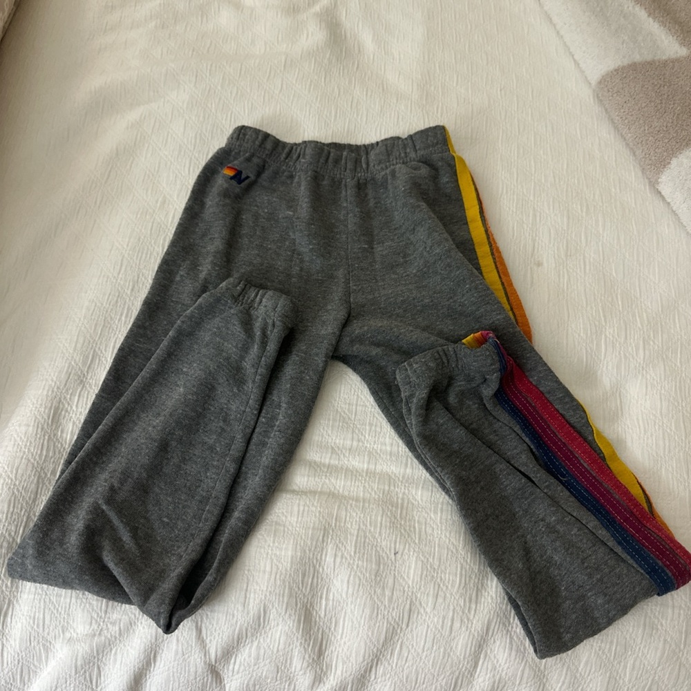 Gray Kids Sweatpants with Rainbow Stripe